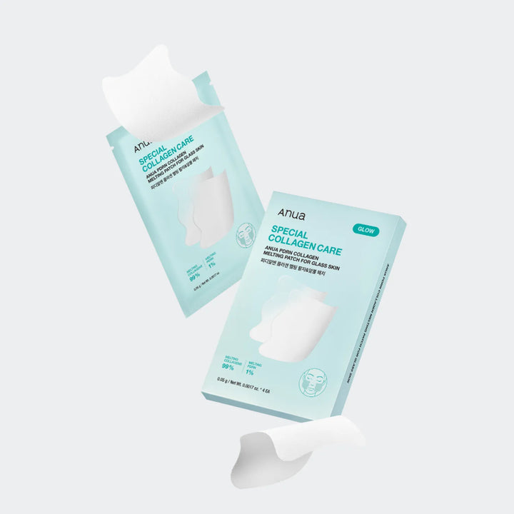 Anua PDRN Collagen Melting Patch — 99% collagen + 1% PDRN, melts instantly on skin. For nasolabial lines and cheeks. Glass skin effect. 4 patches. Made in Korea.
