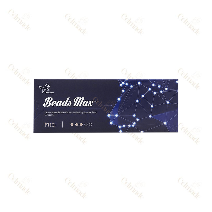 Beads Max Mid hyaluronic acid filler for moderate volume and contouring, ideal for cheeks and jawline.