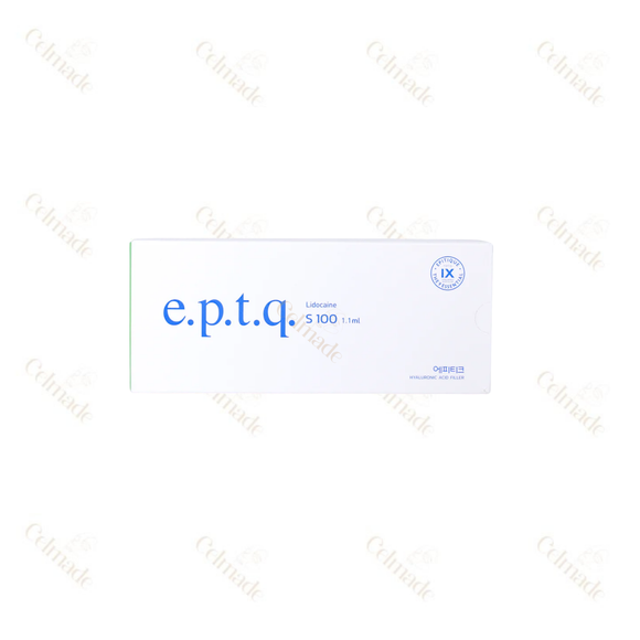 E.P.T.Q S100 fine-textured hyaluronic acid filler for subtle volume and fine line reduction.