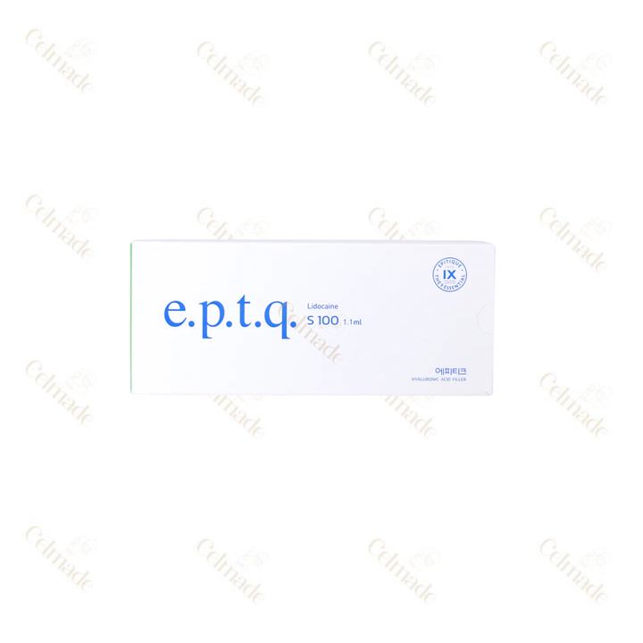 E.P.T.Q S100 fine-textured hyaluronic acid filler for subtle volume and fine line reduction.