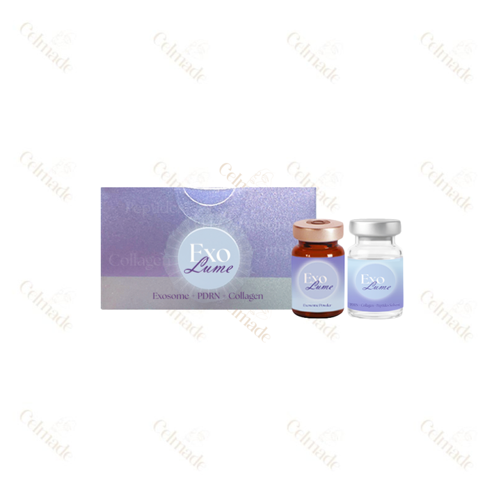 Exo Lume skin booster set with dual vials – freeze-dried exosomes and activating solution.