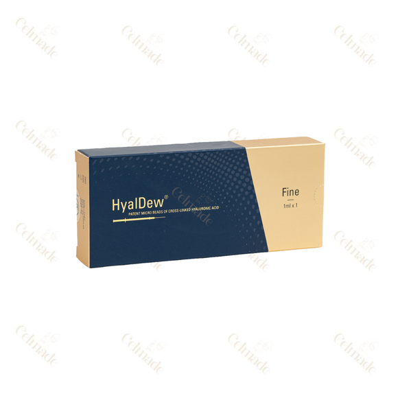 HyalDew Fine low-density hyaluronic acid filler for fine line reduction and subtle volume in delicate areas.