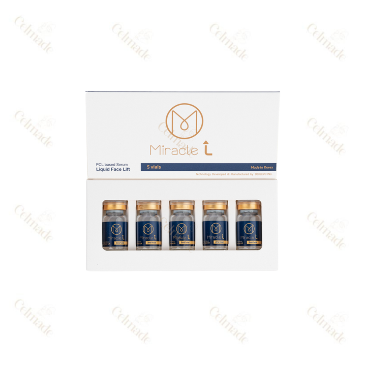 Miracle L Poly-L-Lactic Acid-based skin rejuvenation treatment for lifting and collagen stimulation.