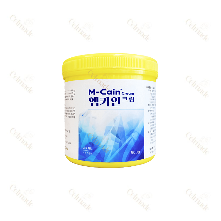 M CAIN CREAM 500G professional-grade lidocaine-based numbing cream for pain relief in cosmetic and dermatological procedures.