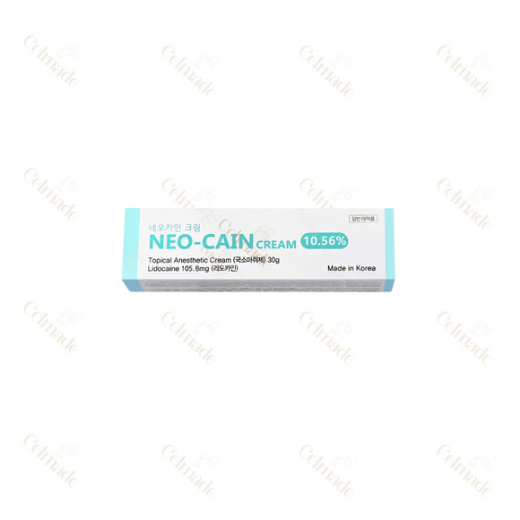 NEO CAIN CREAM 30G compact lidocaine-based numbing cream for pain relief in cosmetic procedures.