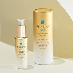 Rejuran Healer Turnover Ampoule Dual Effect combines DUAL PDRN complex and a triple-penetration system to visibly brighten, reduce wrinkles, and strengthen the skin barrier with fast-absorbing, hydrating care.