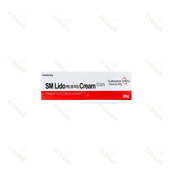 SM CREAM 30G compact lidocaine-based numbing cream for pain relief in cosmetic procedures.