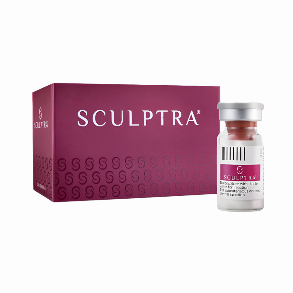 Sculptra injectable vial for natural collagen restoration and long-lasting youthful skin.