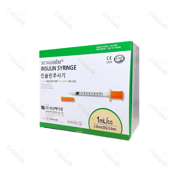 Sungshim insulin syringe 1ml 30G x 8mm – 10 pack medical use