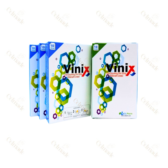 VINIX 50mg strips for male vitality and stamina, 10 strips per box.