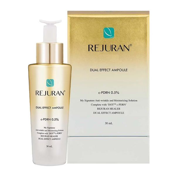 Rejuran Healer Turnover Ampoule Dual Effect combines DUAL PDRN complex and a triple-penetration system to visibly brighten, reduce wrinkles, and strengthen the skin barrier with fast-absorbing, hydrating care.