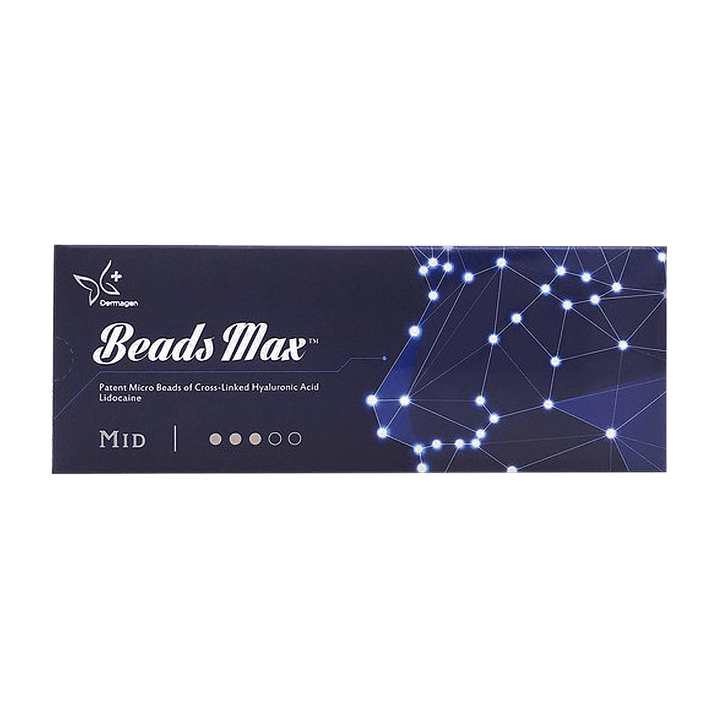 Beads Max Mid hyaluronic acid filler for moderate volume and contouring, ideal for cheeks and jawline.