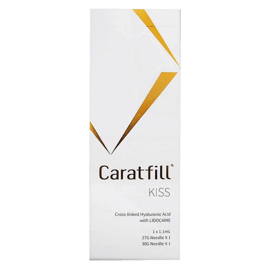 Caratfill KISS Lido hyaluronic acid lip filler with Lidocaine, ideal for natural volume and hydration.