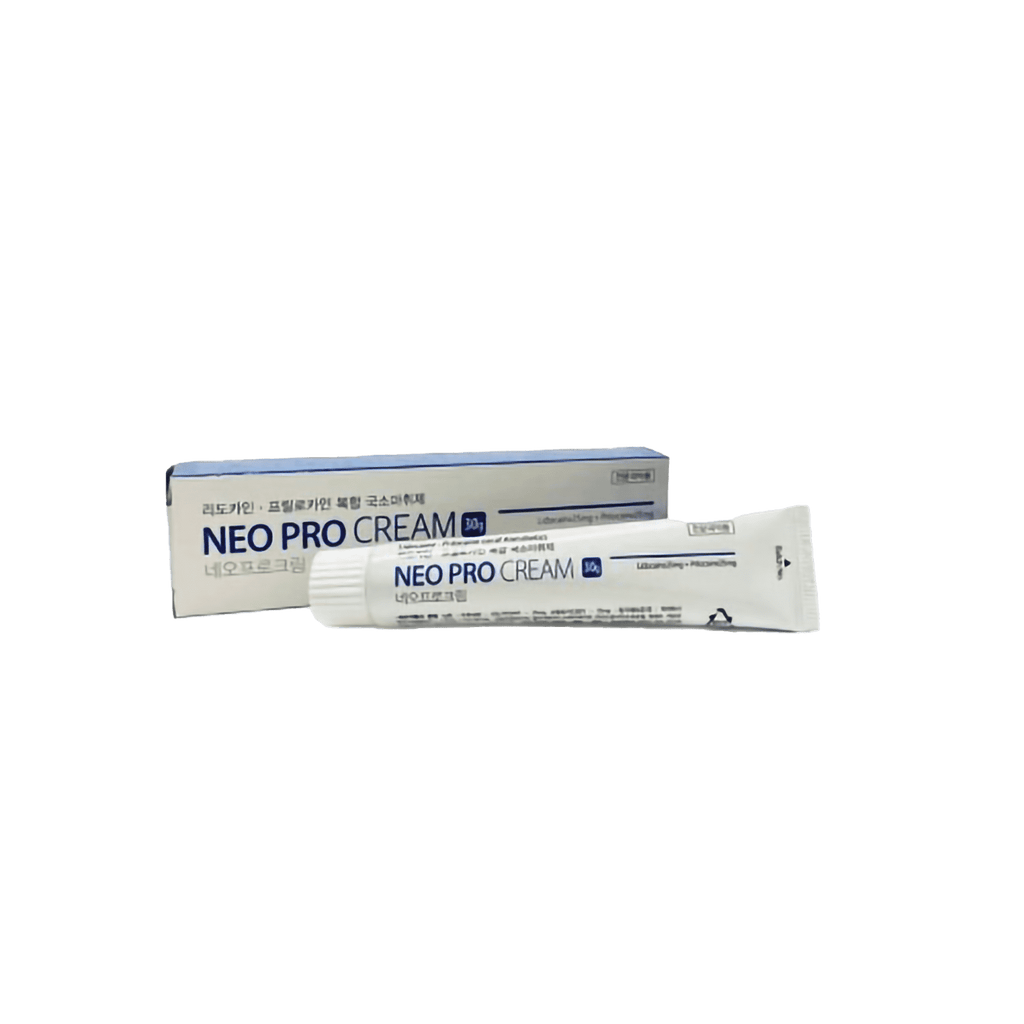 NEO PRO CREAM 30G compact lidocaine-based numbing cream for pain relief in cosmetic procedures.