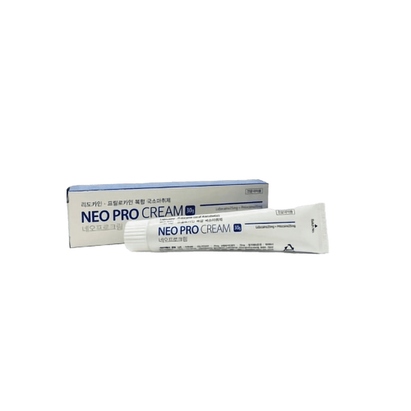 NEO PRO CREAM 30G compact lidocaine-based numbing cream for pain relief in cosmetic procedures.