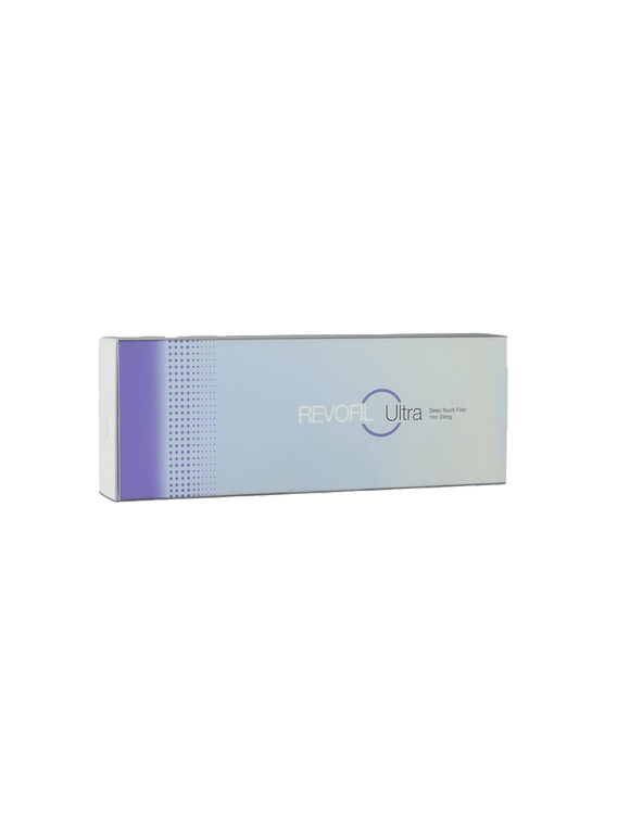 Revofil Ultra high-density hyaluronic acid filler with peptides for deep contouring and volume restoration.