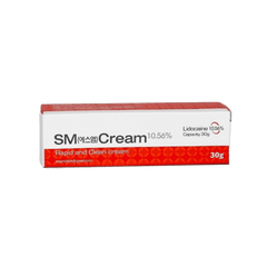 SM CREAM 30G compact lidocaine-based numbing cream for pain relief in cosmetic procedures.