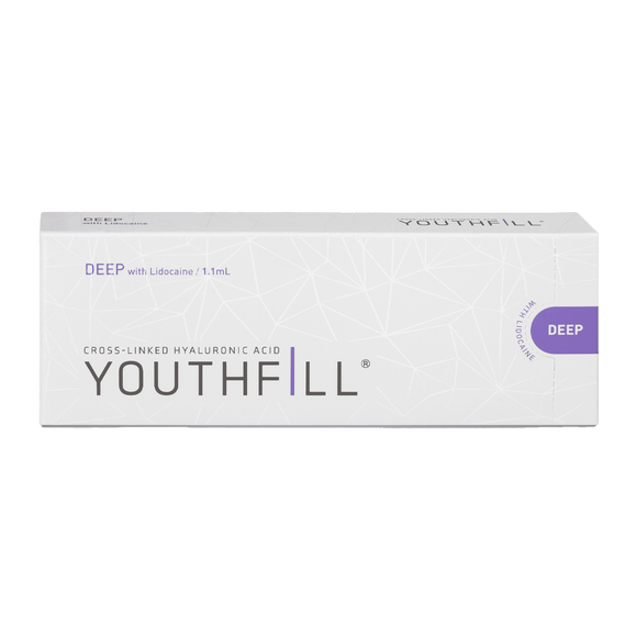 YOUTHFILL DEEP high-density hyaluronic acid filler for deep wrinkle reduction and facial contouring.