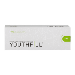 YOUTHFILL FINE low-density hyaluronic acid filler for fine line reduction and hydration.